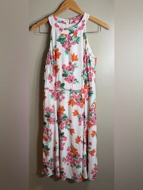 Ann Taylor Floral Midi Dress Size 4 Pink Orange Spring Kentucky Derby Garden